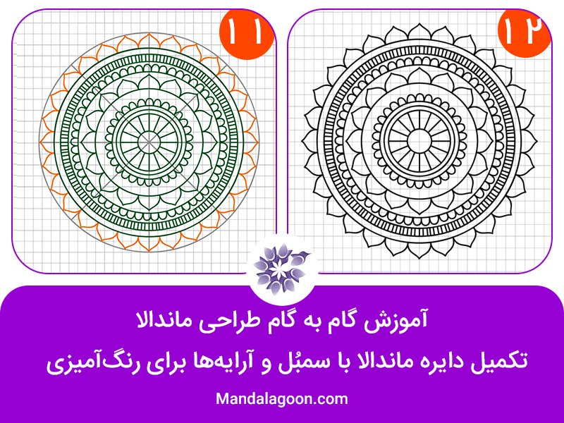 ماندالاگون- آموزش کشیدن ماندالا- مرحله یازده و دوازده